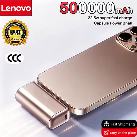Lenovo 225W Fast Charging USB C Power Bank 500000mAh Mini Portable Charger for iPhone 15 16 Android 