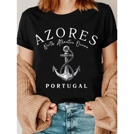 Women'S Azores Portugal Anchor Print T-Shirt - Casual Crew Neck Short Sleeve Top with Nautical Desig
