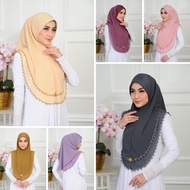 Tudung Sarung Sulam Seroja Qaseh I CROSIA Berdagu JiLbab Wanita Awning Chiffon Instant Embroidery Fa