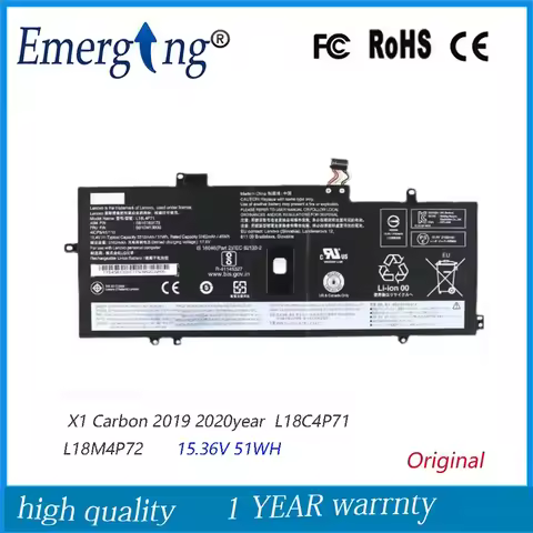 15.36V 51WH Original Laptop Battery L18M4P72 For Lenovo X1 Carbon 2019 2020 year L18C4P71 L18M4P72 L