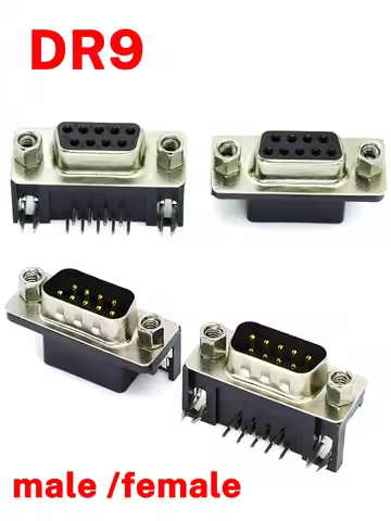 10pcs DR9 Male/ Female PCB Mount D-Sub 9Pin PCB Connector RS232 Connector 90-degree Bent Needle Inse