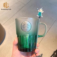 Starbucks Tumbler Gradient Green Starbucks Cup Cute Bear Stirring Stick Glass Water Cup 400ml Starbucks Coffee Cup