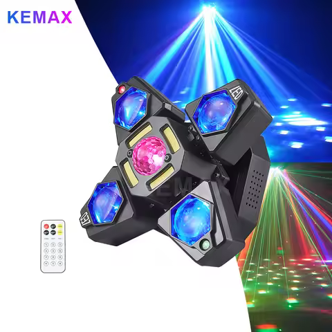 60W Disco Lights 4-Arm Moving Head DJ Light Remote Control Mini Beam Nightclub Lights DMX512 Stage E