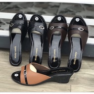 (Small form increases size 36-42) Women's clogs with 3-inch leather buckle, small form wedges shoes 