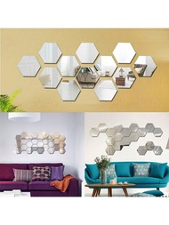 12入組diy六角形鏡子牆貼,家居腳踏車裝飾鏡子牆貼藝術,臥室裝飾貼紙