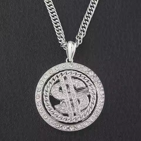 Big Rotatable US Dollar Money Sign Pendant Necklace Men Rapper Hip Hop