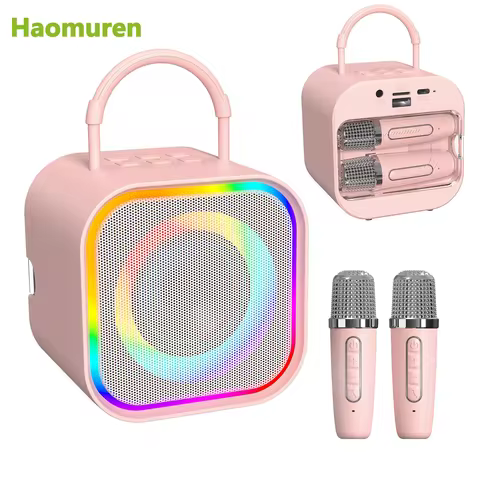 Haomuren Mini Karaoke Machine for Kids Girls Portable All in one Bluetooth Karaoke Speaker with 2 mi