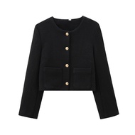 ZARAˉ Autumn New Womens European And American Style French Design Fashion Woolen Round Neck Outer Co