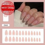 Press-on Nails Pink False Nails Bow Nail Art Nails French Removable Manicure False M2q3