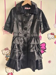 黑色短袖荷葉蛋糕層次亮蔥甜美洋裝外套質感連身裙(附綁帶)#24夏時尚