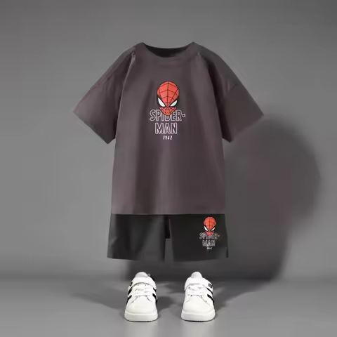 Spider Man Pattern Boys T-shirt Suit Summer Clothing Cartoon Casual Kids 2 Piece Set Toddler Costume