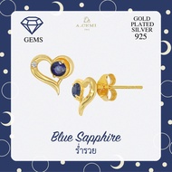 A.CEMI Sapphire-September Birthstone Stud Earring พลอยแท้ ไพลิน ต่างหูพลอยแท้ ไพลิน ต่างหูเงินแท้ ชุ