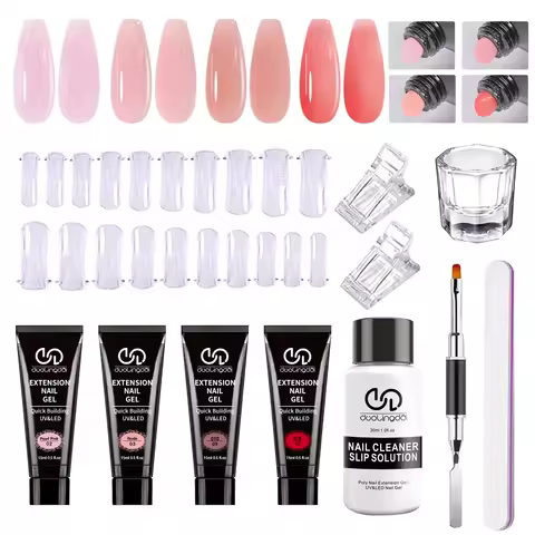 Poly Extension Gel Nail Kit: 4 Colors Poly Gel Kit for 4 Weeks Lasting, Natural-Looking Poly Gel for