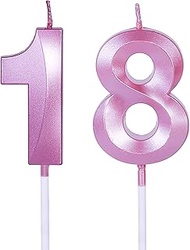 Pink 18th & 81st Birthday Candles for Cakes, Number 18 81 Glitter Candle Cake Topper for Party Anniv