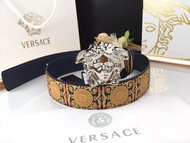 Versace 黑黃印花銀扣皮帶