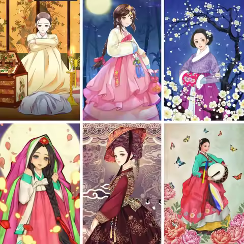 Diamond Painting Full Square Korean Girl Traditional Hanbok Dress Embroidery Mosaic Cross Stitch Ele