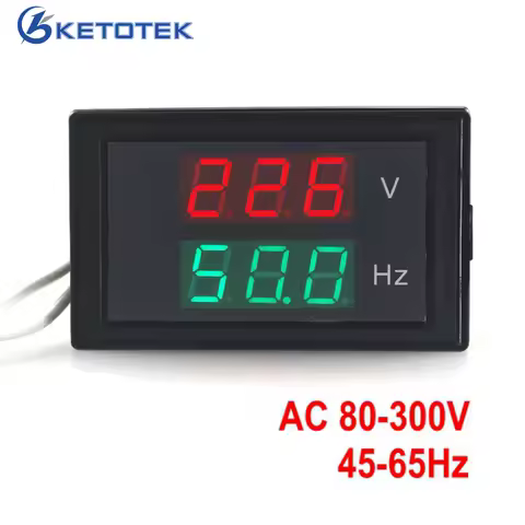 AC 80-300.0V 45-65HZ 2 in 1 Digital Voltage Meter Frequency Counter Voltmeter Hertz/HZ Meter Red Led