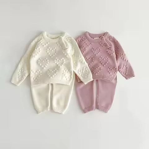 2Pcs Baby Girl Knitted Clothes Autumn Long Sleeve Sweater + Pant Toddler Boy Clothes Suit