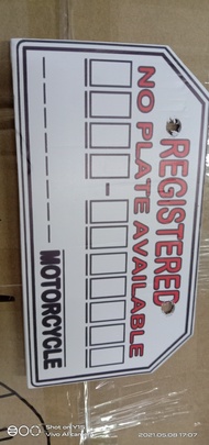 TEMPORARY PLATE REGISTERED FOR MOTORCYCLE WHITE COLOR