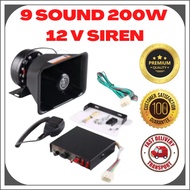 9 Sound Loud Car Warning Alarm 200W 12V POLIS SIREN WITH SPEAKER MIC SYSTEM HORN PA