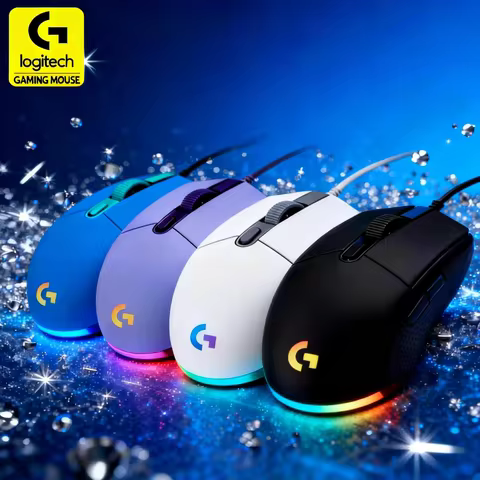 Logitech G203 wired gaming mouse, 8000 DPI, 6 buttons, onboard memory, supports LightSync.