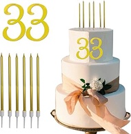 HQKJGSYX 8 PCS Birthday Candles Cake Toppers Gold Glitter Happy Birthday Cake Toppers 33th Birthday 