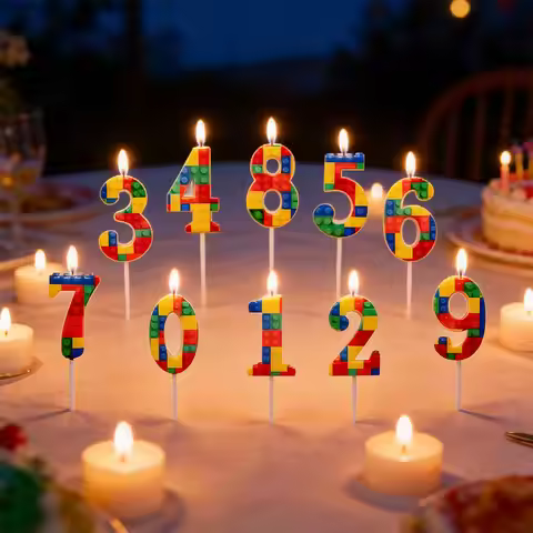 1PC Building Block Candle New Colorful Block Number 0-9 Birthday Candles Cake DIY Decoration Colored