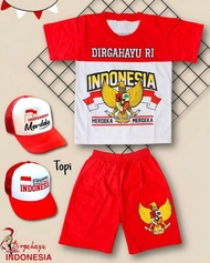 Setelan Baju Anak Indonesia 17 Agustus Free Topi Anak 2-10 Tahun Ke295