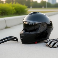 All-Season LVS-703 Unisex Full Face Motorbike Helmet with Dual Lens, Safety Certified Topi Keledar M