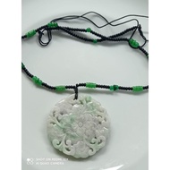 #J422 Natural Grade A Big FlowerJade Jadeite Pendant H52.9mm 925 Silver