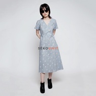Fressia Jumputan Midi Wrap Dress / Dress Batik Midi Grey Sekouwit