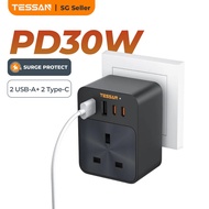 TESSAN - Surge Protection PD30W Black Wall Plug Socket Power Adapter Multi Charger With USB C