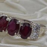 天然鴿血紅紅寶石戒指 深紅色紅寶石戒指 天然寶石 925 純銀戒指