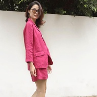 Áo vest blazer Linen nữ tay dài ve vuông túi bổ nắp trẻ trung chất vải Linen bột Premium (Hồng sen) 