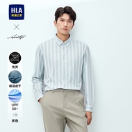เสื้อเชิ้ตแขนยาวลายทางผู้ชาย HLA Quick Dry Sun Protection เสื้อเชิ้ตคอโปโลลำลองแบบไม่ต้องรีดสำหรับฤด
