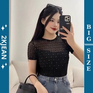 Women's short-sleeved T-shirt 2KJeans Bigsize 55kg-85kg, brocade mesh style, genuine borip cotton AT