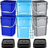 Vesici 6 Pcs 5 Gallon Food Grade Square Buckets with Lids 5 Gal Plastic Food Storage Square Bucket H