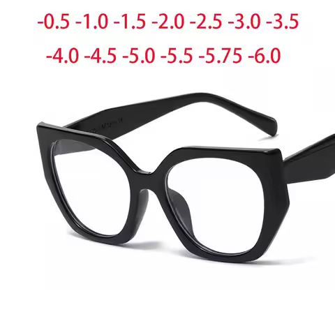 Trendy Women's Black Frame Cat Eye Eyeglasses with Square Frame and Prescription Option -0.5 -1.0 -2