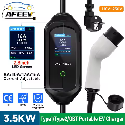 AFEEV Portable EV Charger Type2 IEC62196-2 16A EVSE Fast Charging Cable Type1 SAE J1772 Wallbox 3.5K