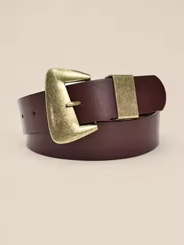 1Pc Boho Western Style Brown Women's Suede Belt, Vintage Bohemian Irregular Bronze Buckle Brown Belt