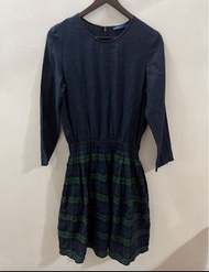 Olivo 菲柏娜 拼接經典格縮腰口袋亞麻洋裝S