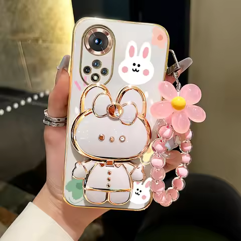 Flower Strap Cute Rabbit Phone Holder Case On For Huawei Honor 60 50 70 80 90 10 20 Pro Lite X8 X7 8