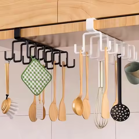 Cabinet Storage Rack Multifunctional Wardrobe Organizing Rack 6/12 Hooks Kitchen Cup Holder No Punch