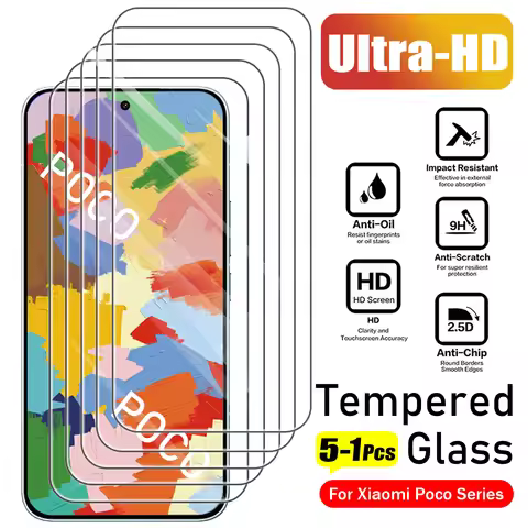1-5Pcs Tempered Glass For POCO X7 X6 X5 Pro X4 X3 GT X8Pro Max Screen Protector on Xiaomi POCO M7 Pl