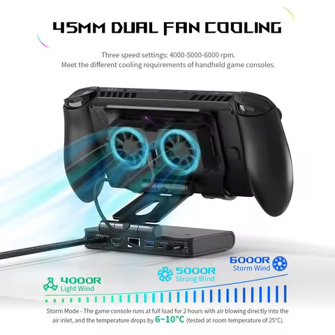 4K@144Hz Docking Station for ROG XBOX Ally X, Foldable Dock with 4K@144Hz HDMI 3 Speed Dual Fan Cool