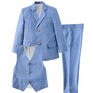 Boys Suits Grid 3-Pieces Suit Set Toddler Tuxedos Dresswear Ring Bearer Outfit Wedding Blazer Vest P