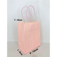 12 PCS PAPERBAG PINK KRAFT STRAP 12X6X15 YYP gift bag paper bag