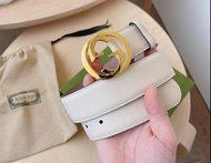 Gucci 白色牛皮金扣皮帶