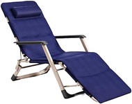 Indoor Outdoor Folding Sleeping Chair w Armrest/Foldable/Portable/Reclining/Recliner/Adjustable/Camping/Reclining (Navy with Cushion)