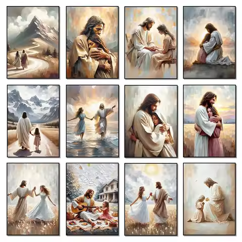 Jesus and Girl Poster Healing Embrace Always with You Canvas Painting Christian Wall Art Picture for
